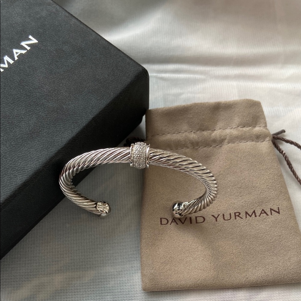 David Yurman Cable Cuff Classic Center Station Bracelet With Pave